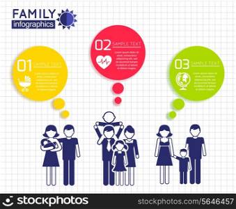 Infographics design with family parent children icons and color speech bubbles vector illustration