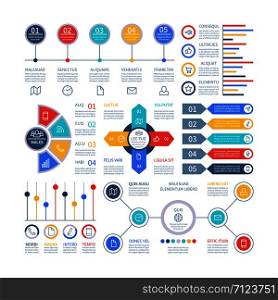 Infographics diagrams. Infochart elements, marketing chart and graphs, bar diagram. Option planning graph, strategy timeline vector set. Chart diagram and infographic connection illustration. Infographics diagrams. Infochart elements, marketing chart and graphs, bar diagram. Option planning graph, strategy timeline vector set