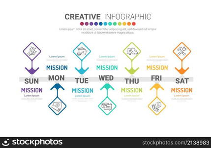 Infographics element design for all day, can be used for Business concept with 7 options, steps or processes.