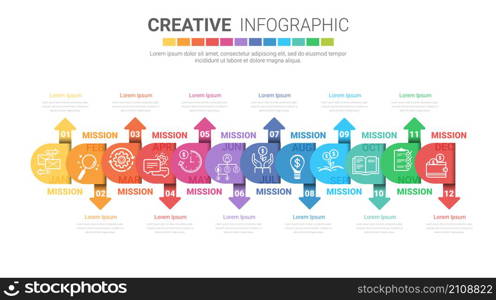 Infographics element design for all month, can be used for Business concept with 12 options, steps or processes.