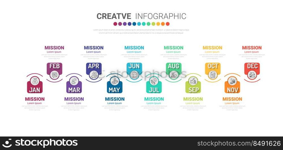 Infographics element design for all month, can be used for Business concept with 12 options, steps or processes.