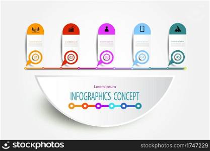 Infographics element label design with icon and 5 option or step,Business concept, Blank space for content, business, infographic, diagram, process ,template, timeline, book cover, flowchart, info