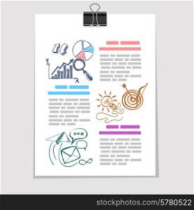 Infographics elements chart graph arrow idea message sketch on sheet of a paper with clip