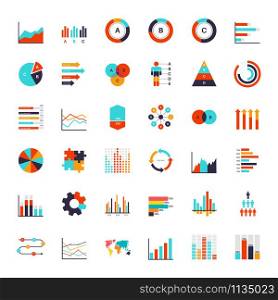 Infographics elements. Data analysis chart, modern presentation for business. Analytics workflow visualization, timeline and flowchart vector graphical infograph set. Infographics elements. Data analysis chart, modern presentation for business. Analytics workflow visualization, timeline and flowchart vector set