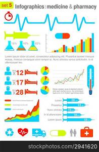 Infographics elements with icons. Medicine and Pharmacy theme. For business and finance reports, statistics, diagram graph