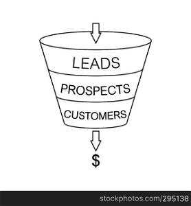 Infographics lead generation, sales funnel with arrows to illustrate the business concept, simple drawing
