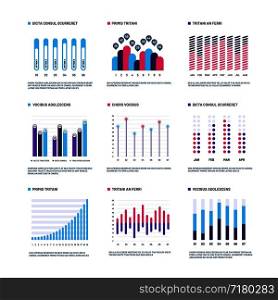 Infographics. Marketing graphs financial histogram, bar chart. Statistic charts and stock infocharts. Infographic vector set. Business chart for presentation, data and graph diagram illustration. Infographics. Marketing graphs financial histogram, bar chart. Statistic charts and stock infocharts. Infographic vector set