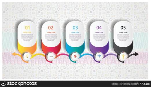 Infographics number template timeline 3D and icon with 5 step.