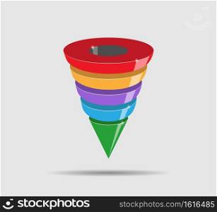 Infographics of lead generation, sales funnel with arrows for presentations of applications and websites, 3D simulation