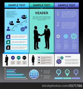 Infographics presentation layout template with business people silhouettes and icons vector illustration