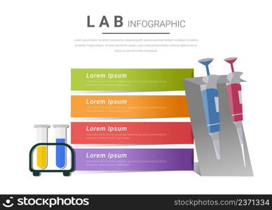 Infographics presentation Micropipette and Test tube for laboratory science, education, chemistry, experiment, laboratory concept. vector illustration in flat design.