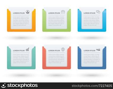 Infographics rectangle paper index with 6 data template. Vector illustration abstract background. Can be used for workflow layout, business step, banner, web design.