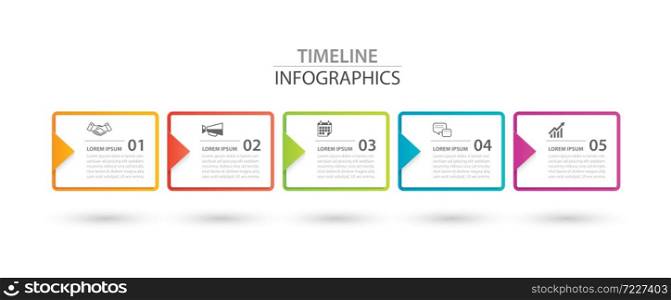 Infographics rectangle paper index with arrow 5 data template. Vector illustration abstract background. Can be used for workflow layout, business step, banner, web design.
