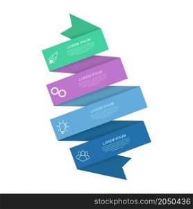 Infographics. Ribbon banner with pictograms. Template of 4 stages of business, training, marketing or financial success. Vector illustration