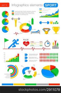 Infographics SPORT design template. Graph, charts, diagram, icons. Statistics, analytics for business and financial reports.