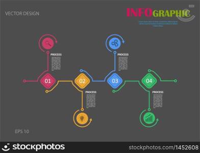Infographics. Stock vector template of four stages. For web page design, charts, graphs, business plan and Finance, reporting and visual aid. Flat design.