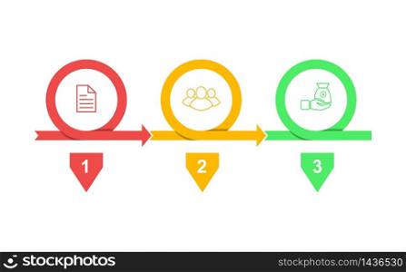 Infographics. Stock vector template of three stages. For web page design, charts, graphs, business plan and Finance, reporting and visual aid. Flat design.