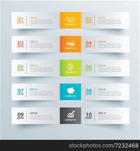 Infographics tab in horizontal paper index with 10 data template. Vector illustration abstract background. Can be used for workflow layout, business step, banner, web design.