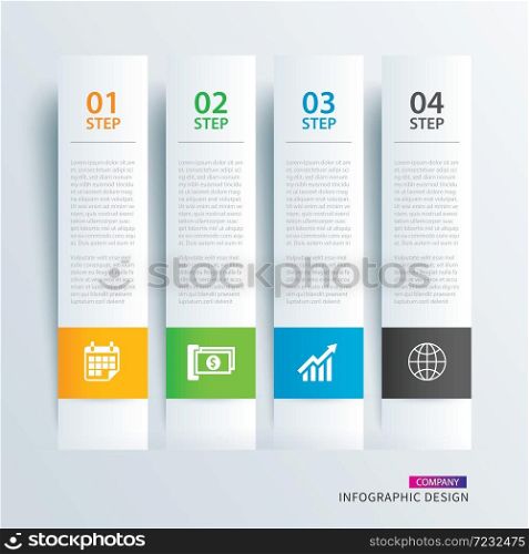 Infographics tab in horizontal paper index with 4 data template. Vector illustration abstract background. Can be used for workflow layout, business step, banner, web design.