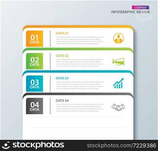 Infographics tab in horizontal paper index with 4 data template. Vector illustration abstract notebook background. Can be used for workflow layout, business step, banner, web design.