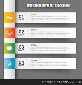 Infographics tab in horizontal paper index with 4 data template. Vector illustration background. Can be used for workflow layout, business step, banner, web design.