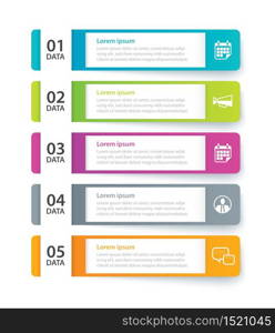 Infographics tab in horizontal paper index with 5 data template. Vector illustration abstract background. Can be used for workflow layout, business step, banner, web design.