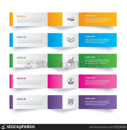 Infographics tab in horizontal paper index with 5 data template. Vector illustration abstract background. Can be used for workflow layout, business step, banner, web design.