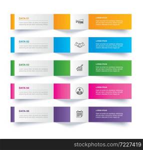 Infographics tab in horizontal paper index with 5 data template. Vector illustration abstract background. Can be used for workflow layout, business step, banner, web design.