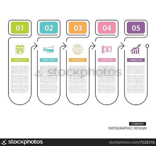 Infographics tab in vertical thin line index with 5 data template. Vector illustration abstract background. Can be used for workflow layout, business step, banner, web design.