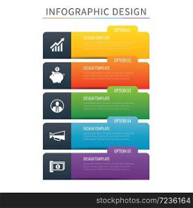 Infographics tab index 5 option template. Vector illustration background. Can be used for workflow layout, data, business step, banner, web design.