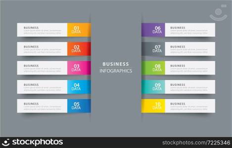 Infographics tab index in horizontal paper index with 10 data template. Vector illustration abstract background. Can be used for workflow layout, business step, banner, web design.