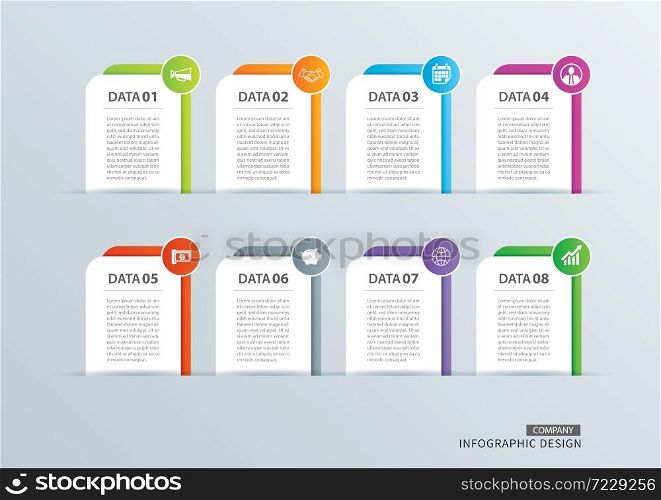 Infographics tab paper index with 8 data template. Vector illustration abstract background. Can be used for workflow layout, business step, banner, web design.