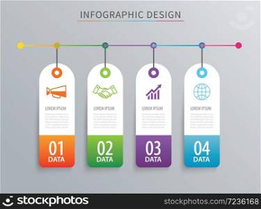 Infographics tag banner 4 option template. Vector illustration background. Can be used for workflow layout, data, business step, web design.