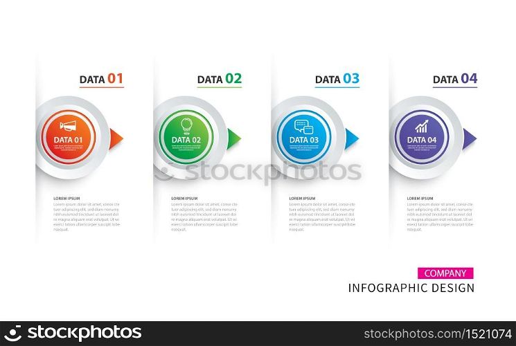 Infographics timeline circle paper with 4 data template. Vector illustration abstract background. Can be used for workflow layout, business step, brochure, flyers, banner, web design.