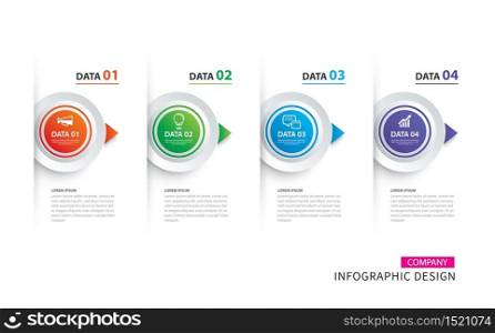 Infographics timeline circle paper with 4 data template. Vector illustration abstract background. Can be used for workflow layout, business step, brochure, flyers, banner, web design.