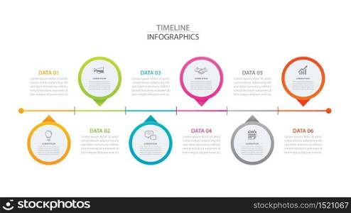 Infographics timeline circle paper with 6 data horizontal template. Vector illustration abstract background. Can be used for workflow layout, business step, brochure, flyers, banner, web design.