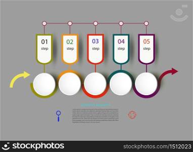 Infographics timeline template for business concept and icons. Can be used for workflow layout, diagram, number options, step up options, web design, presentations with 5 steps options.
