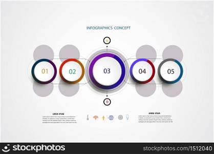 Infographics timeline template for business concept and icons. Can be used for workflow layout, diagram, number options, step up options, web design, presentations with 5 steps options.Vector illustration.