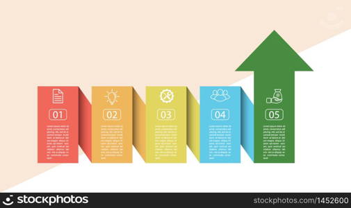 Infographics. Vector stock template five stages. For web page design, charts, graphs, business plan and Finance, reporting and visual aid. Flat design.