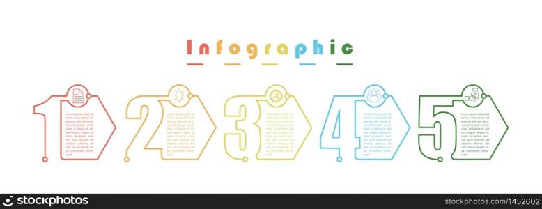 Infographics. Vector stock template five stages. For web page design, charts, graphs, business plan and Finance, reporting and visual aid. Flat design.