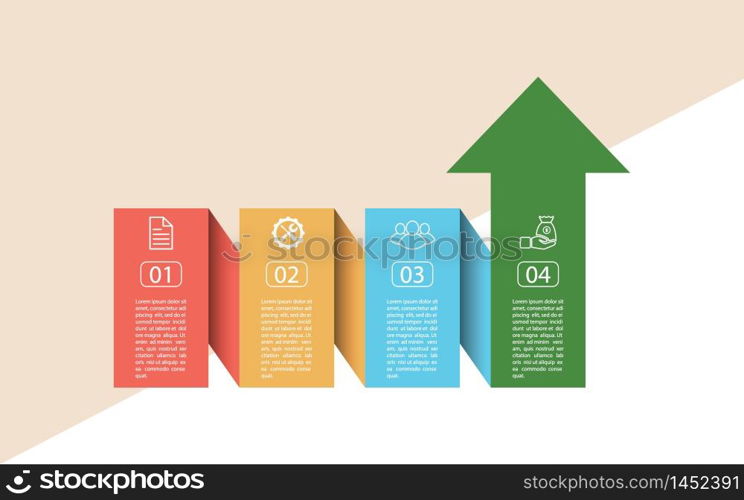 Infographics. Vector stock template four stages. For web page design, charts, graphs, business plan and Finance, reporting and visual aid. Flat design.