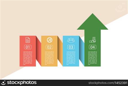 Infographics. Vector stock template four stages. For web page design, charts, graphs, business plan and Finance, reporting and visual aid. Flat design.