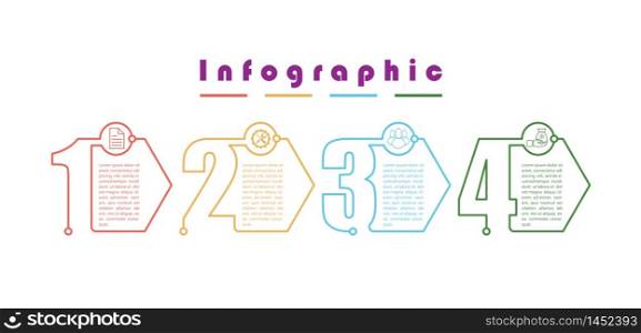Infographics. Vector stock template four stages. For web page design, charts, graphs, business plan and Finance, reporting and visual aid. Flat design.