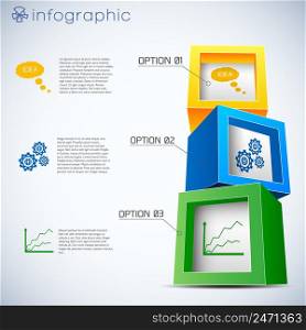 Infographics with 3d composition from cubes with information icons inside on white background vector illustration. 3d Cubes Infographics