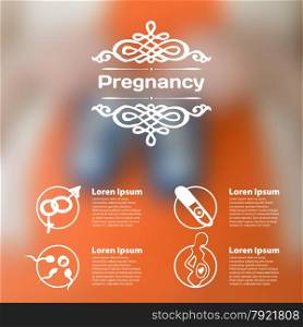 Infographics with blurry photographic background on the topic of pregnancy