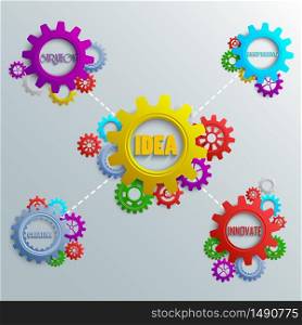 Infographics with colorful gears on the grey background.Vector