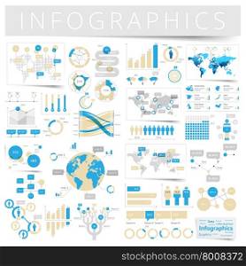 Infographics with data icons, world map charts and design elements. Vector illustration.