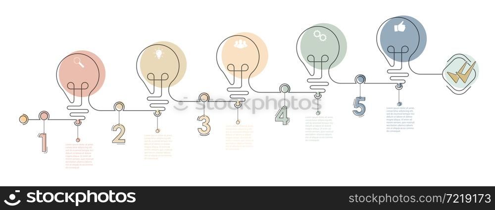 Infographics with icons for business, Finance, project, plan, or marketing. 5 stages. Flat vector style