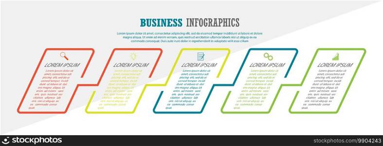 Infographics with icons for business, Finance, project, plan, or marketing. 5 stages. Flat vector style  