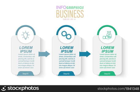 Infographics with pictograms. Template of 3 stages of business, training, marketing or financial success. Vector illustration